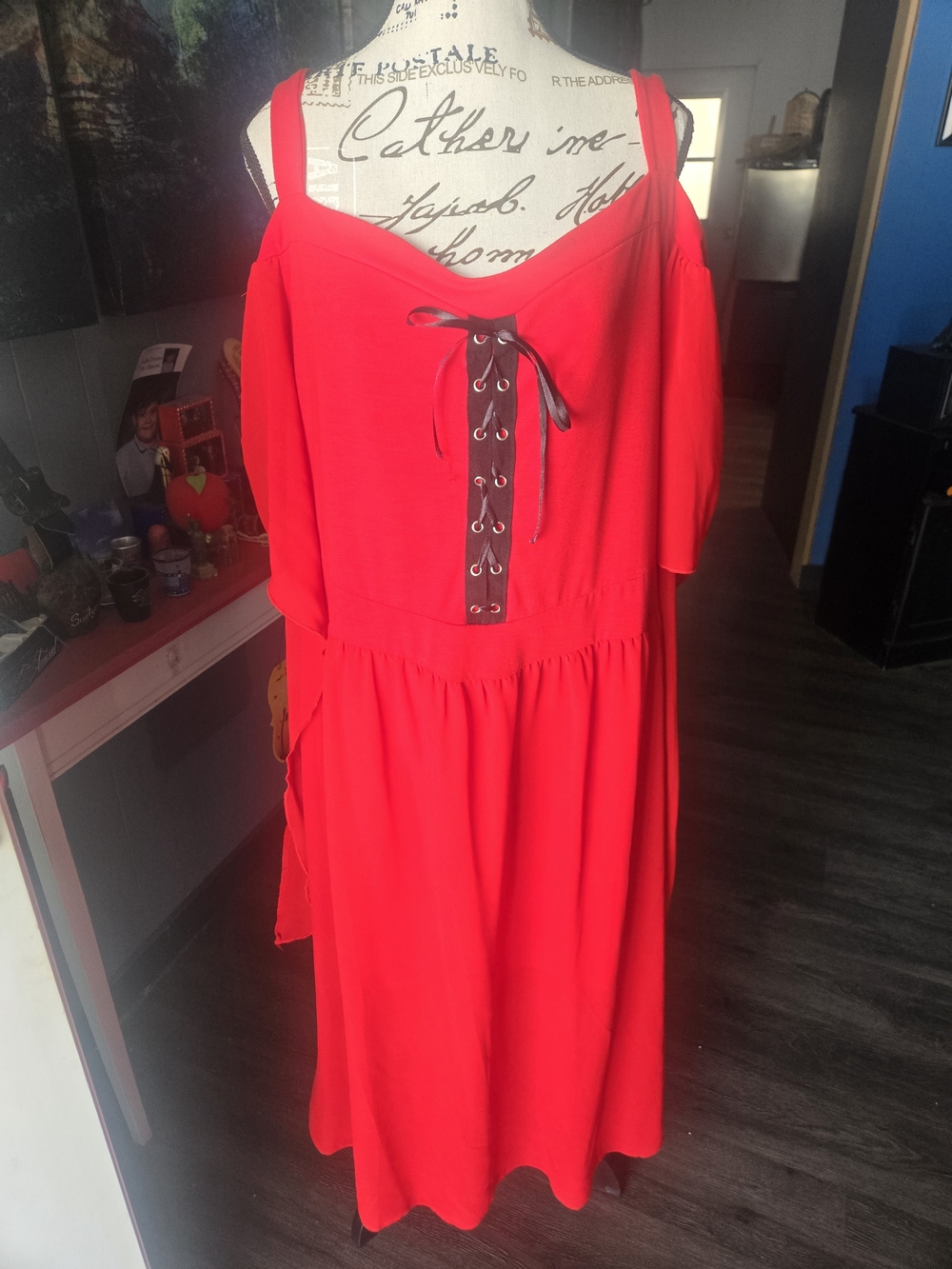 Halloween Devil Or Witch Costume. Cold Shoulder And Flowy Sleeves. Maxi Length.